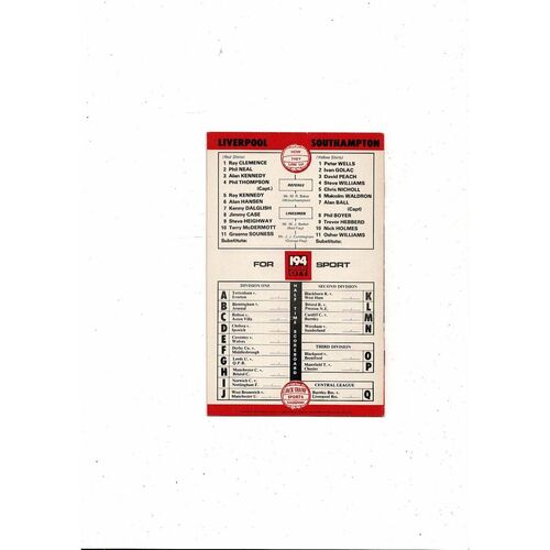 1978/79 Liverpool v Southampton Football Programme