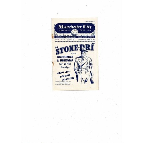 1952/53 Manchester City v Preston Football Programme April 22nd