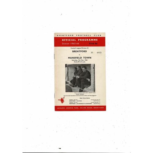 1965/66 Brentford v Mansfield Town Football Programme