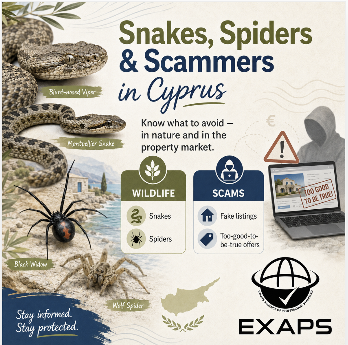 Snakes, Spiders and Scammers in Cyprus | EXAPS