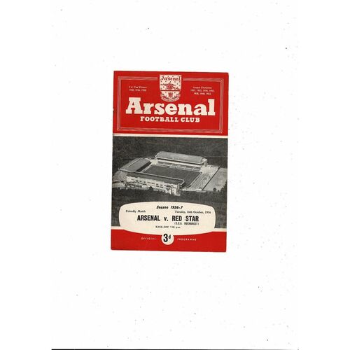 Arsenal v Red Star Friendly Football Programme 1956/57