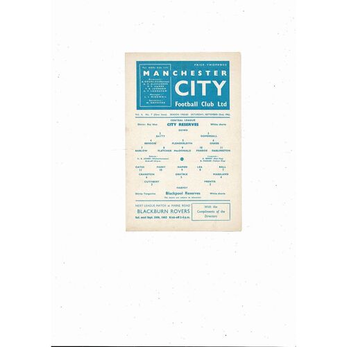 Manchester City v Blackpool Central League Football Programme 1962/63