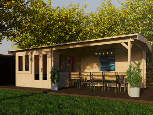 3.0mtr x 3.0mtr + 4.0mtr Veranda Apex Log Cabin Style building