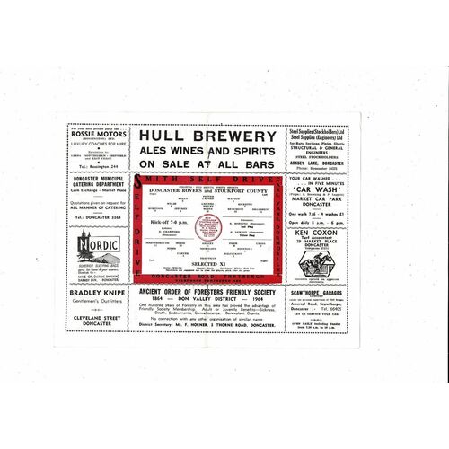 Doncaster & Stockport v Select X1 J Nibloe Friendly Football Programme 1964/65