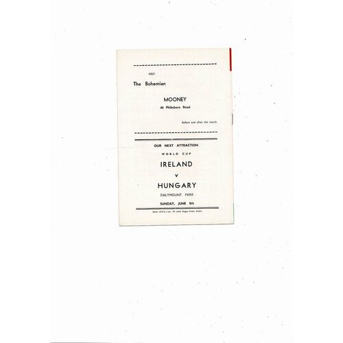 1969 Republic of Ireland v Czechoslovakia Football Programme