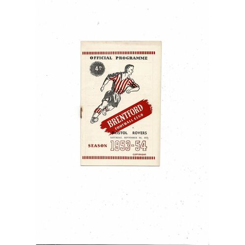 1953/54 Brentford v Bristol Rovers Football Programme