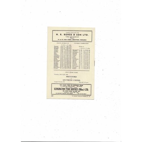 1958/59 Brentford v Notts County Football Programme