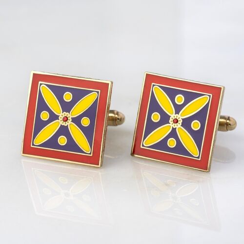 Cufflinks. The Persian Cross. Multi-coloured Cross with 1 Central Red stone. Original Pattern.