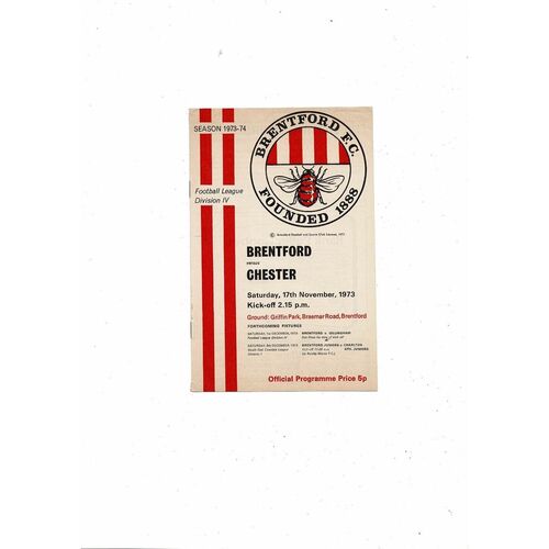 1973/74 Brentford v Chester Football Programme