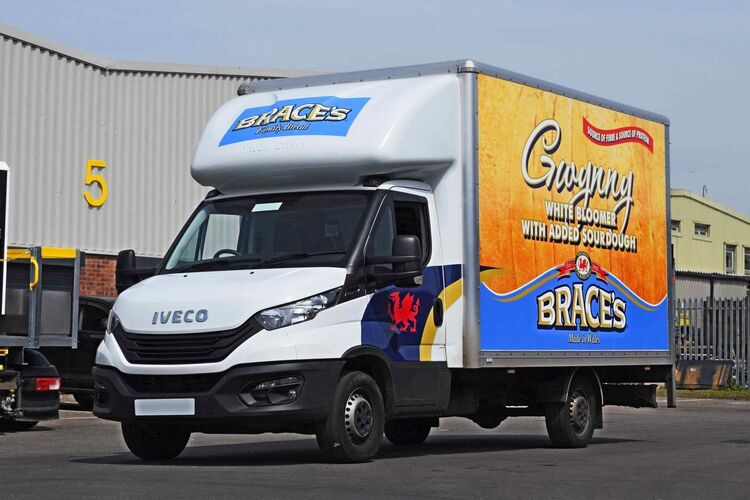 Vehicle wrap on a Brace's Bread company Iveco Daily van.