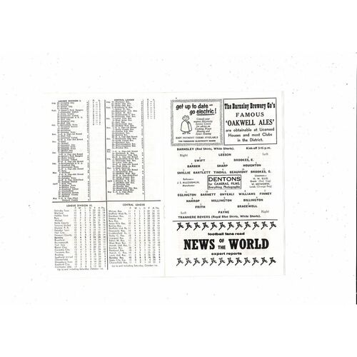 1960/61 Barnsley v Tranmere Rovers Football Programme