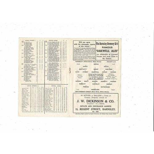 1956/57 Barnsley v Nottingham Forest FA Cup Fifth Round Football Programme