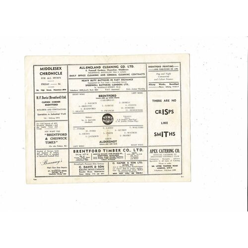 1957/58 Brentford v Aldershot Football Programme