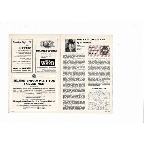 1958/59 Manchester United v Luton Town Football Programme