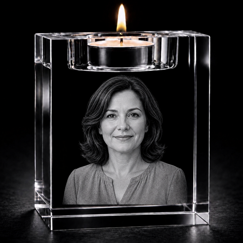 Bute 3D Crystal Tea Light – 80 × 60 × 60 mm (Memorial Crystal Photo Gift UK)