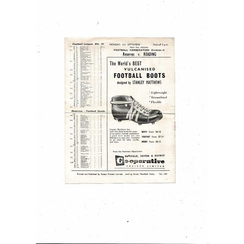 1959/60 Mansfield Town v Halifax Town Football Programme