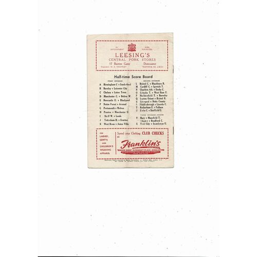 1957/58 Doncaster Rovers v Swansea Football Programme