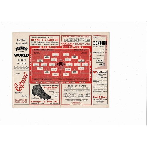 1957/58 Nottingham Forest v Leicester City Football Programme