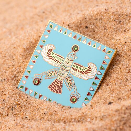 Badge. The Persian Falcon. Blue Turquoise with 3 Green Stones.
