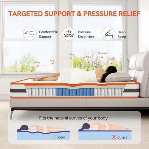 CozyLiving Hybrid Memory Foam and Spring Mattress, Double 4ft6 Breathable Memory Foam Mattress, Orthopaedic Comfort, Pressure Relief and Hypoallergenic