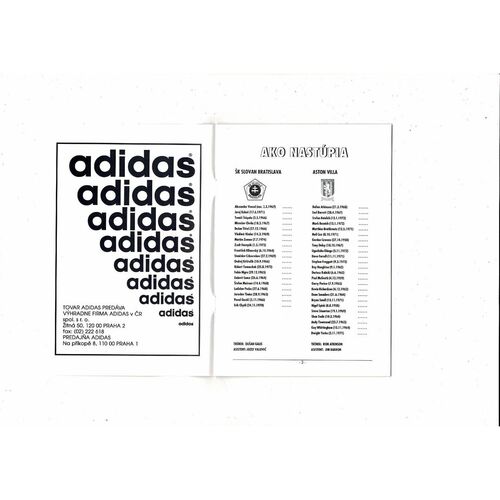 Slovan Bratislava v Aston Villa UEFA Cup Football Programme 1993/94