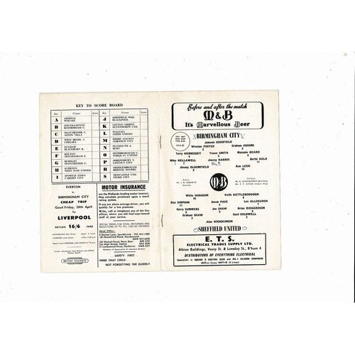 1961/62 Birmingham City v Sheffield United Football Programme
