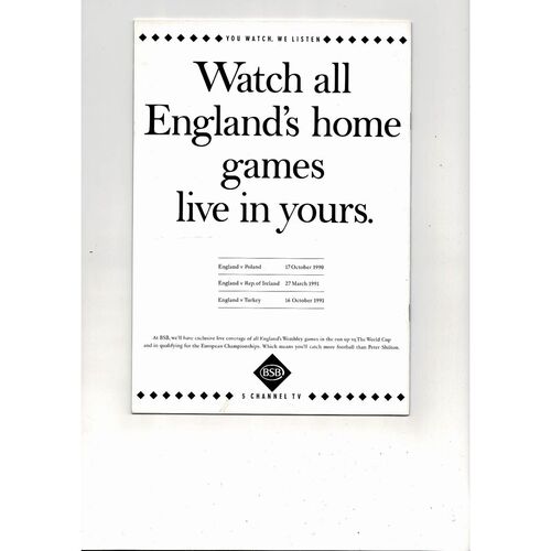 1990 England v Uruguay Football Programme