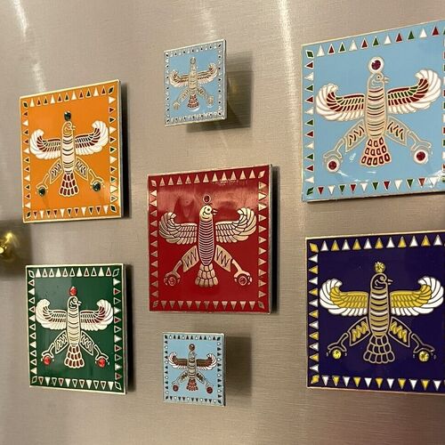 Display & Magnet Tile. The Persian Falcon. Deep Red with 3 Red stones. Original Cyrus The Great  Shahbaz.