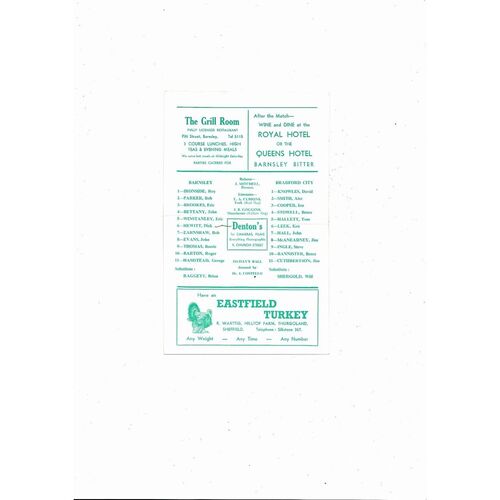 1966/67 Barnsley v Bradford City Football Programme