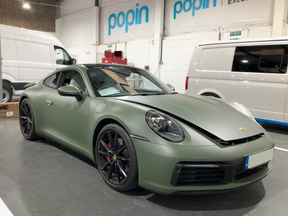 Khaki green matte motorsport wrap on Porsche 911
