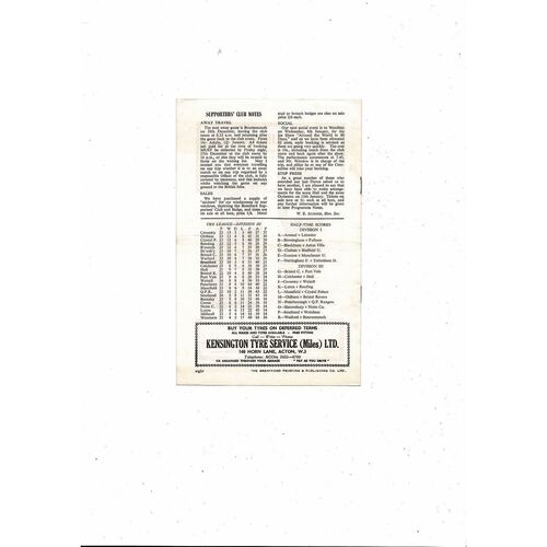 1963/64 Brentford v Crewe Alexandra Football Programme