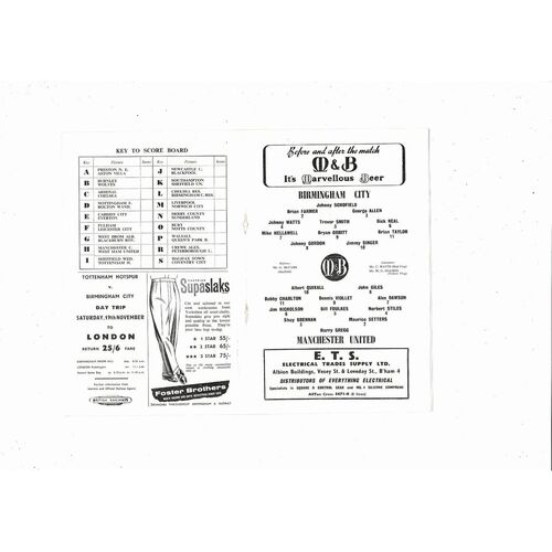 1960/61 Birmingham City v Manchester United Football Programme