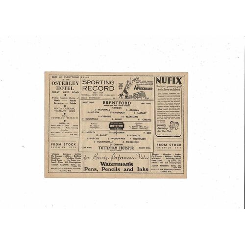 1947/48 Brentford v Tottenham Hotspur Football Programme 20th March 1948