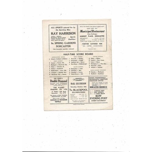 1953/54 Doncaster Rovers v Rotherham United Football Programme