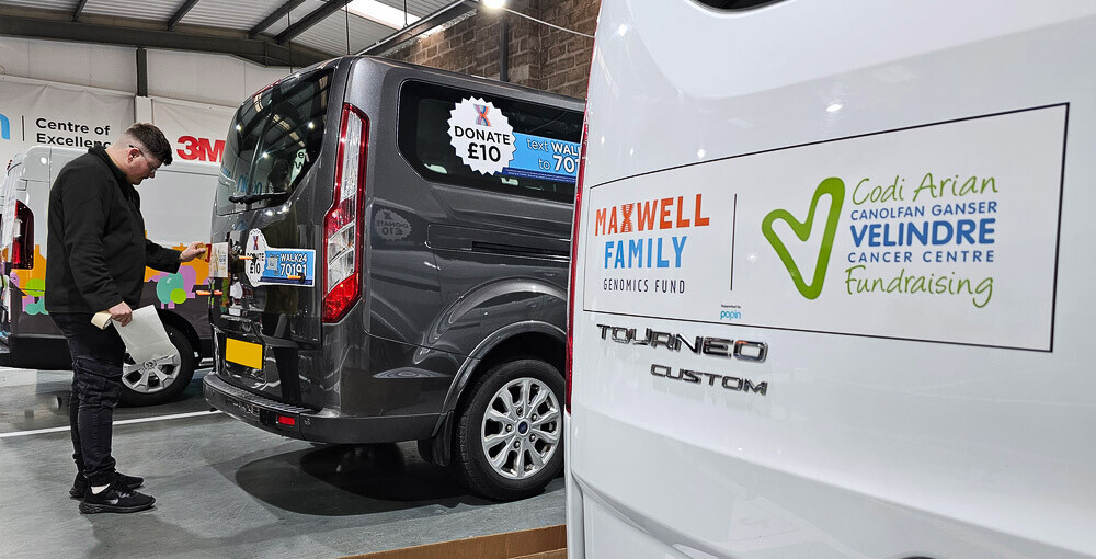 Applying vehicle graphics to the back of a van