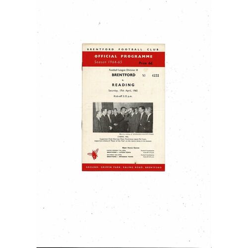 1964/65 Brentford v Reading Football Programme