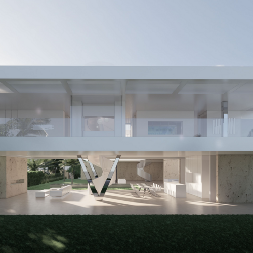 Modern villa with pool, large terraces, garden, and underground parking