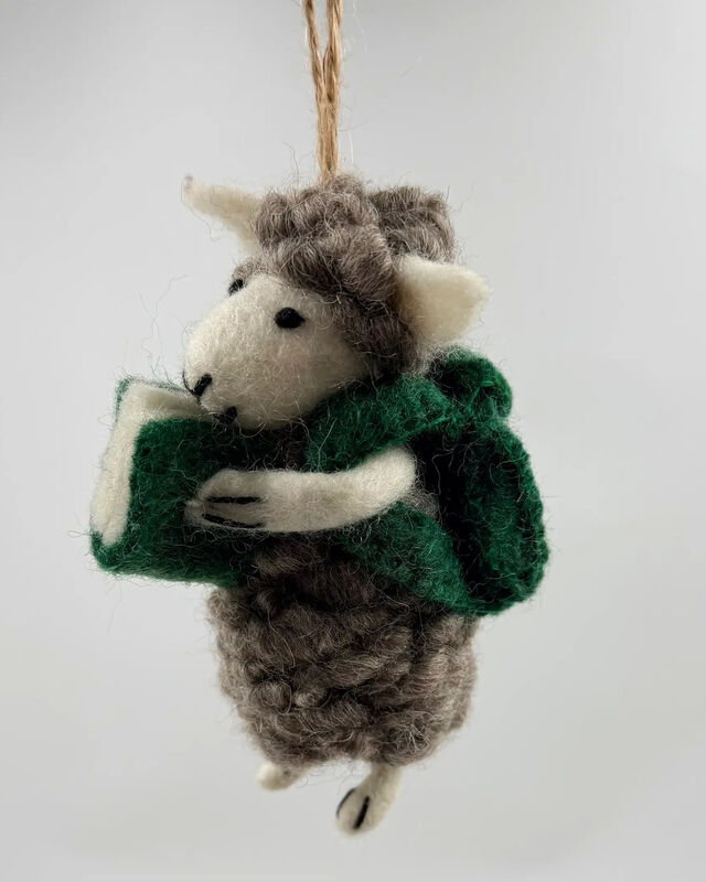 Grey Sheep Decoration/Ornaments with Book - Green