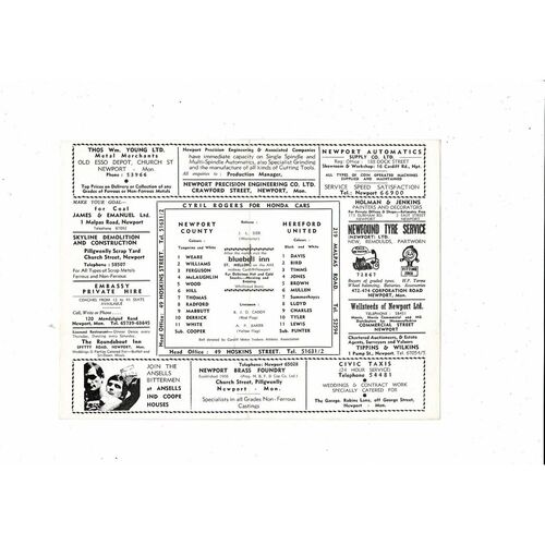 Newport County v Hereford United FA Cup Football Programme 1969/70