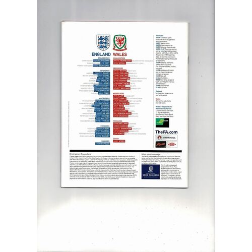 2011 England v Wales Football Programme