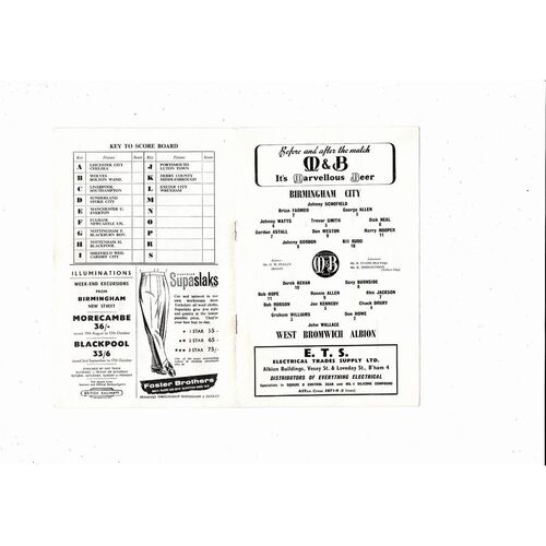 1960/61 Birmingham City v West Bromwich Albion Football Programme