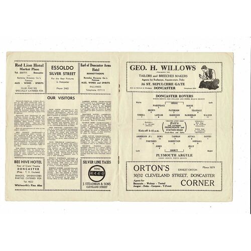 1952/53 Doncaster Rovers v Plymouth Argyle Football Programme