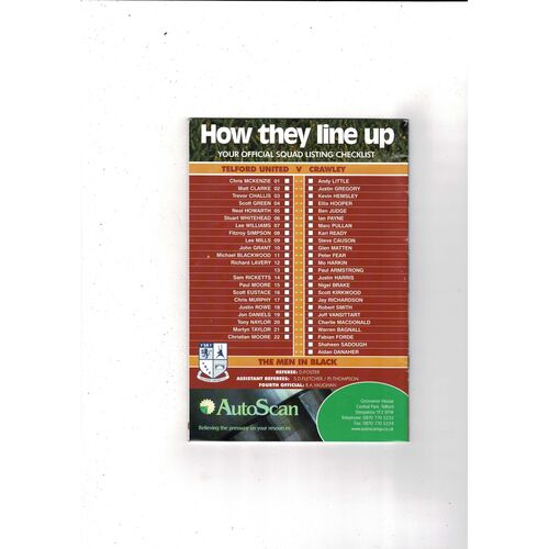 Telford United v Crawley Town FA Cup Football Programme 2003/04