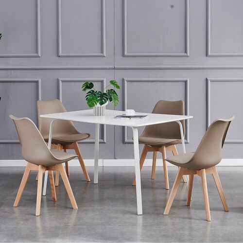 mcc direct Set of 4 Dining Chairs Wooden Legs Soft Cushion Pad Stylish DELUXE Retro Lounge Dining Office EVA