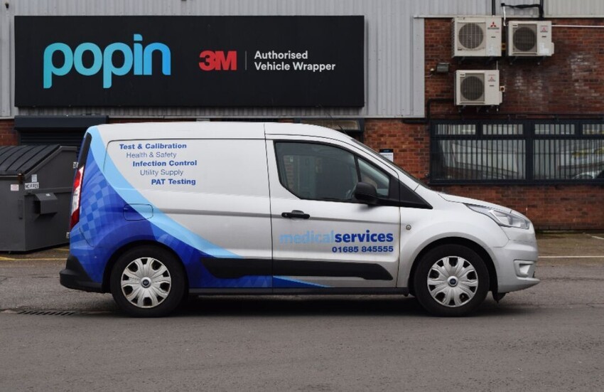 Commercial business van outside Popin Graphics in Cardiff
