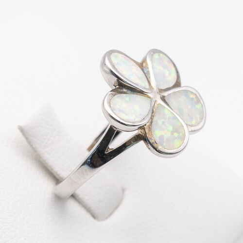 Flower design white opalite stone on 925 sterling silver ring