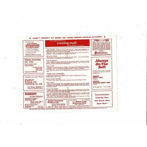 1971/72 Brentford v Cambridge United Football Programme