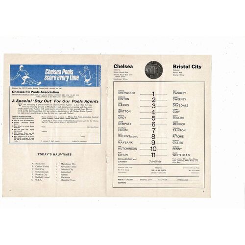 Chelsea v Bristol City Anglo Scottish Cup Football Programme 1975/76