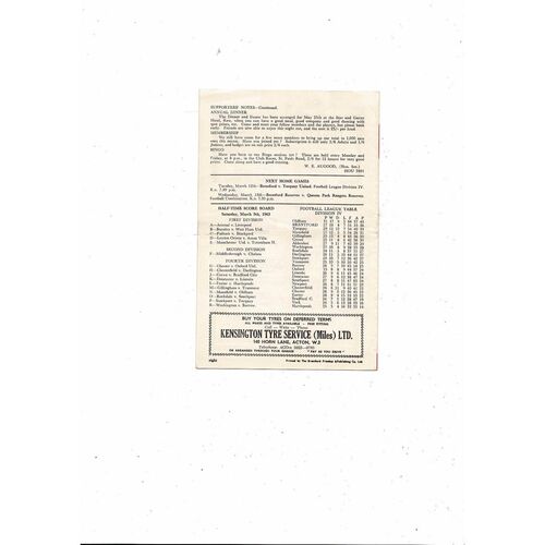 1962/63 Brentford v Aldershot Football Programme