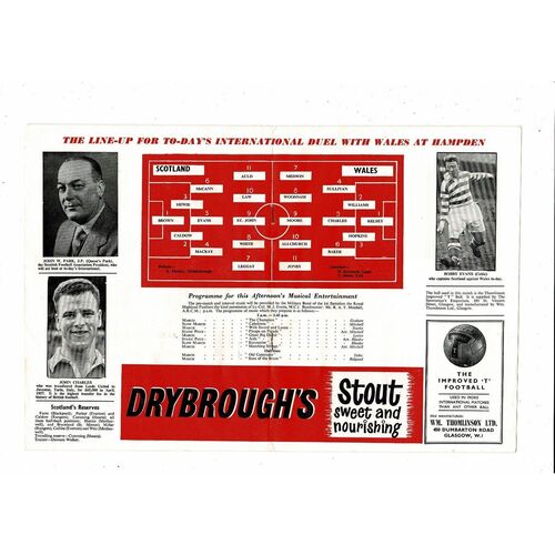 1959 Scotland v Wales Football Programme
